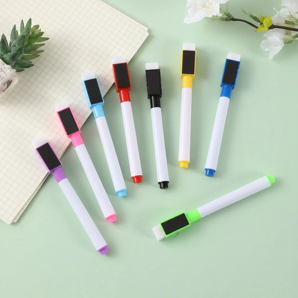 8pcs/Set Bullet Tip 11.3*1cm Small Size No Magntic Whiteboard Dry Erase Markers, 8 Color *1pcs Magnet Pen 