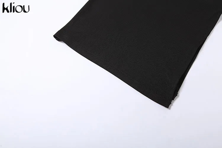 Kliou Elegant Office Lady Maxi Dress Women Solid Fashion Turn-down Collar Short Sleeve Button Side Slit Body-Shaping Street Robe 