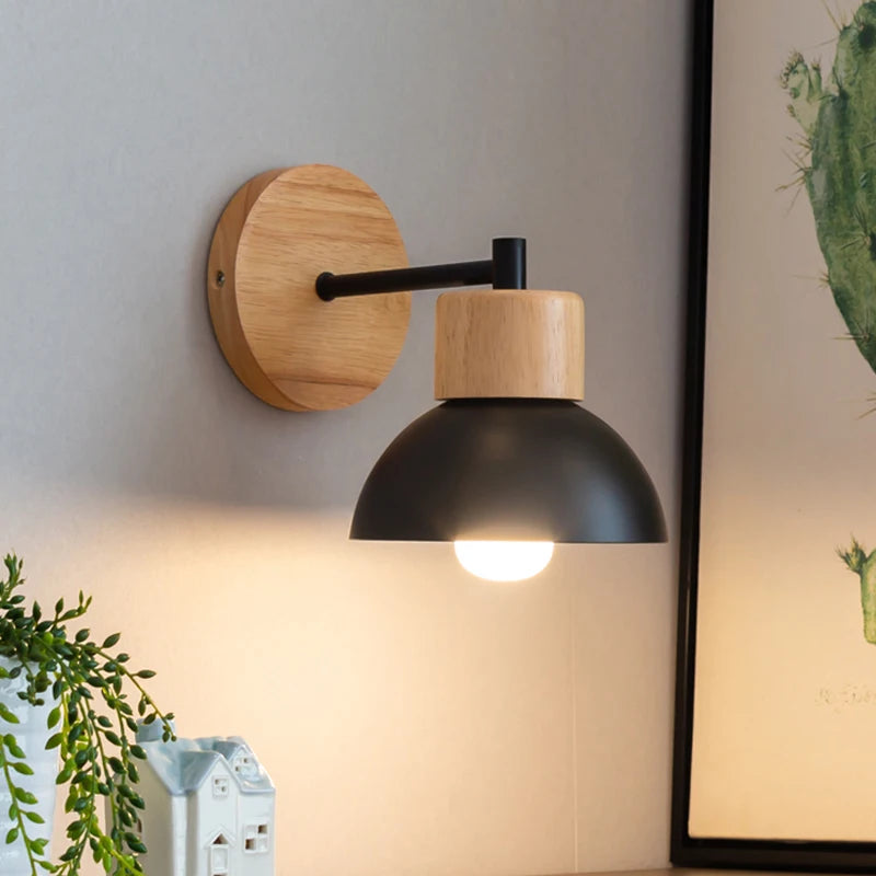 Wood-and-Metal E27 Wall Light, Warm-White Bulb Options