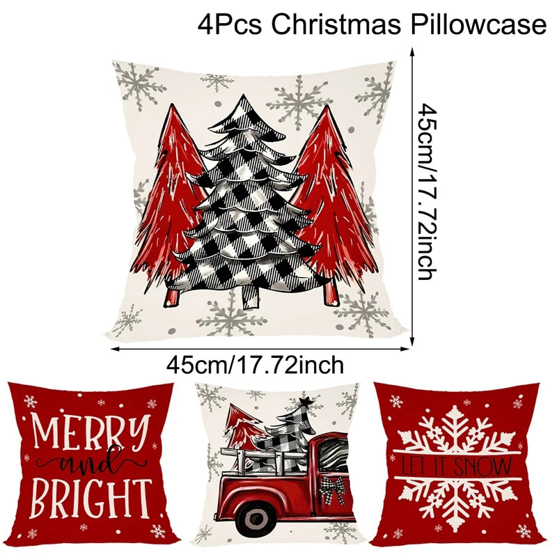 4pcs Christmas Pillow Covers 45x45cm Pillowcases Navidad Xmas Throw Pillow Covers For Home Sofa Couch Christmas Decorations 2025 