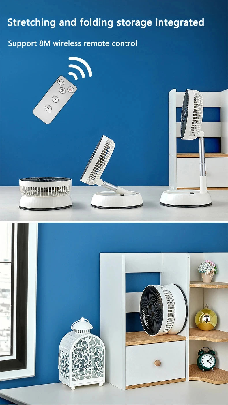 Portable Oscillating Standing Fan with Remote Controller Foldable Desk Fan Rechargeable Battery Powered Pedestal Fan for Camping 