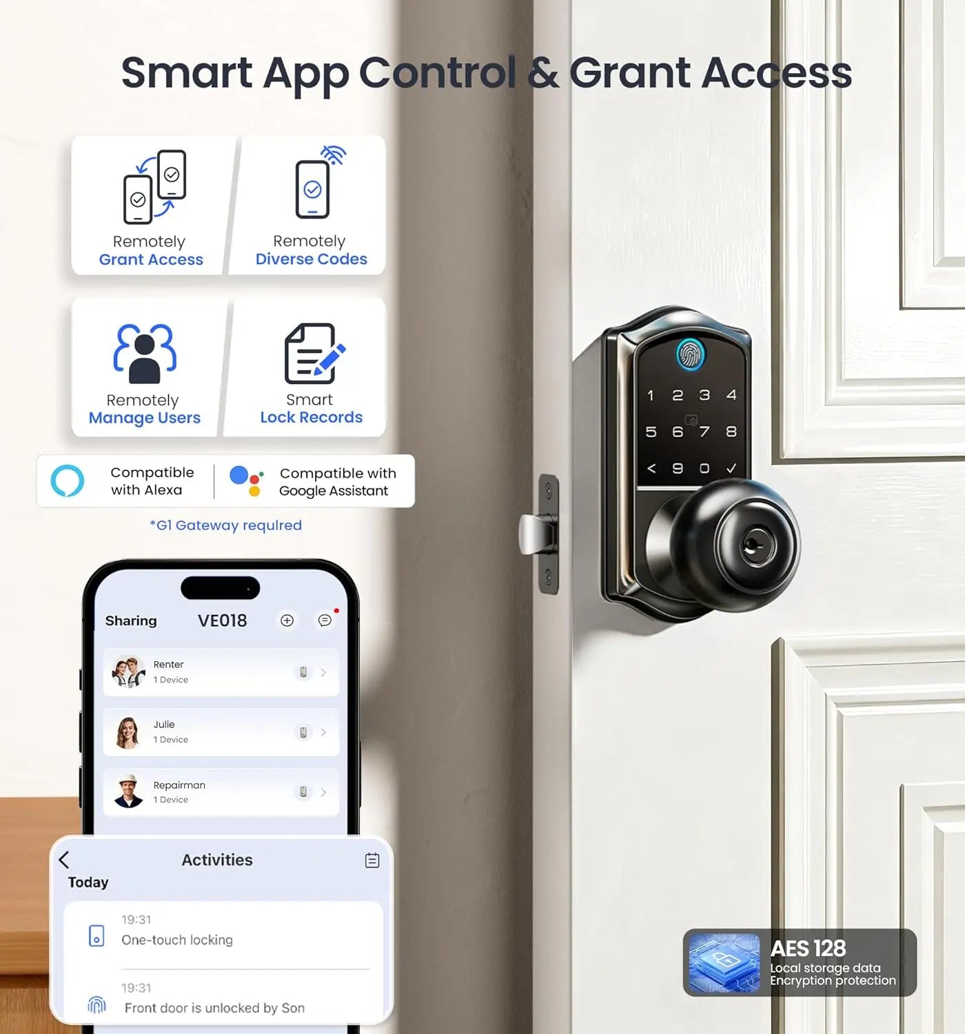 Cerradura inteligente para puerta con huella digital, control por app y entrada sin llave