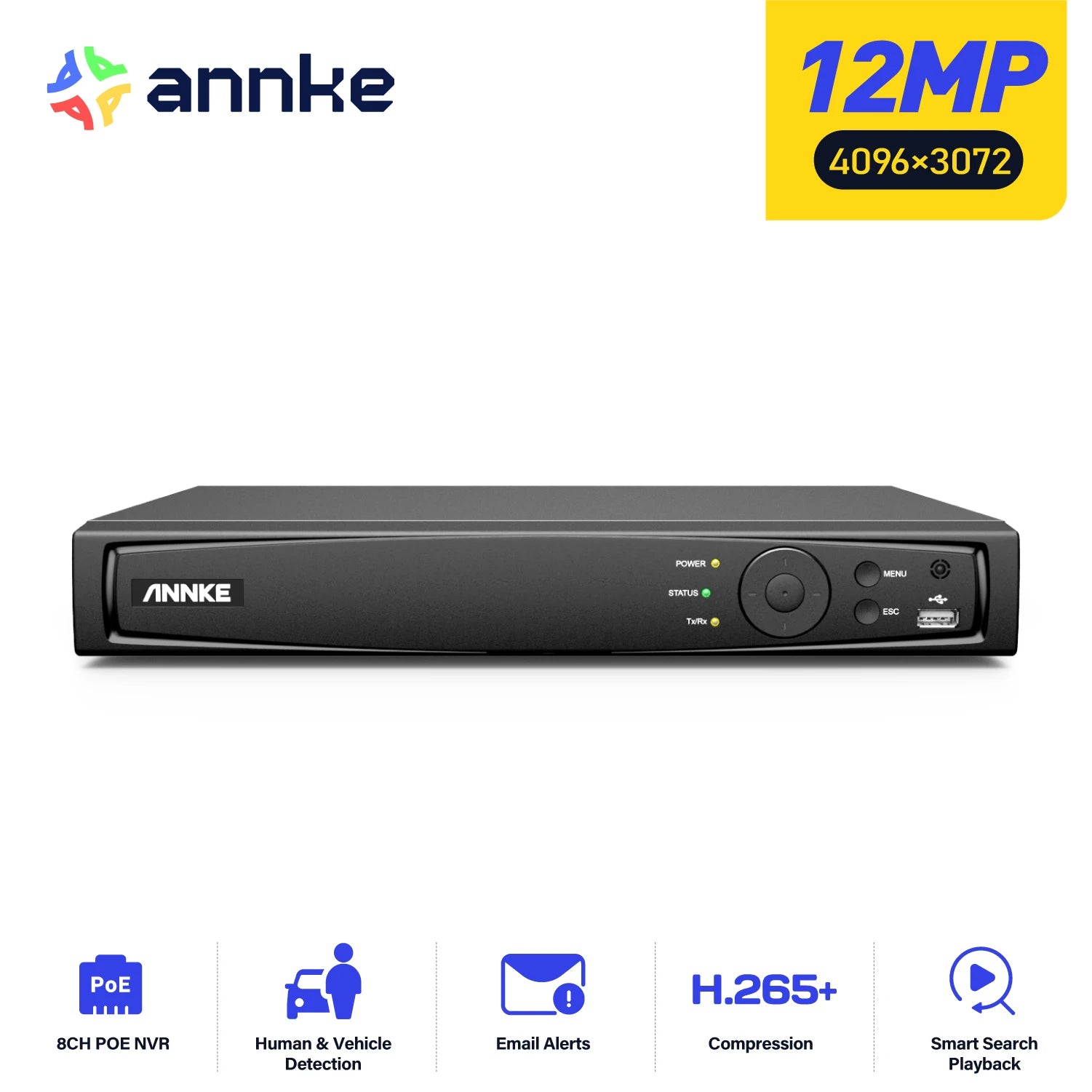 ANNKE 8CH PoE NVR 12MP Security Video Recorder with H.265+