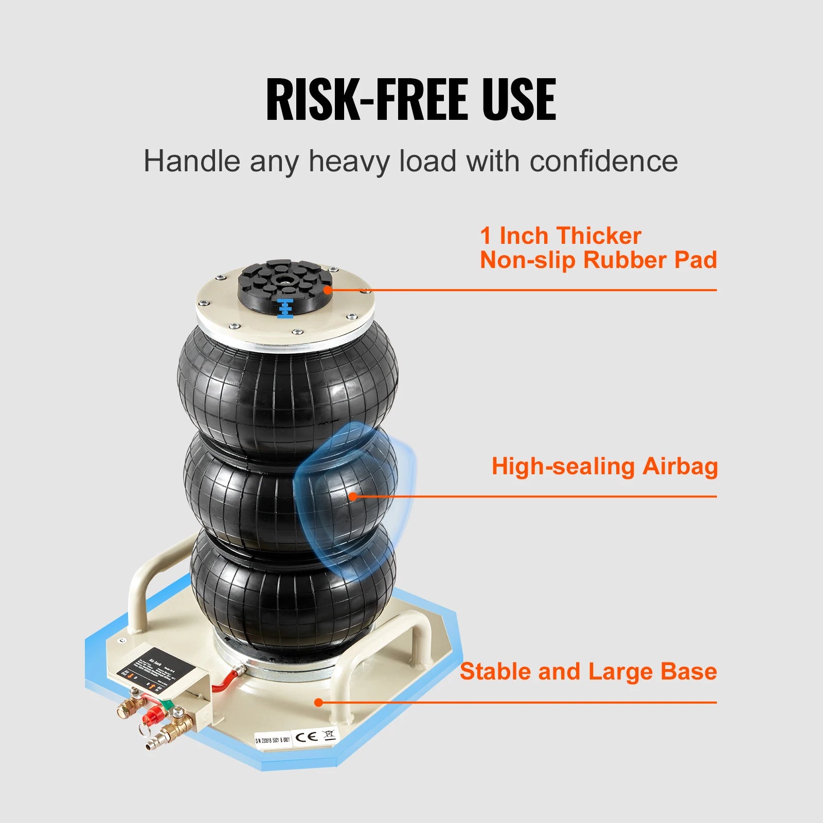 Cric pneumatic cu sac de aer de 3 tone, ridicare rapidă, pentru mașini, 5–17,7 inch