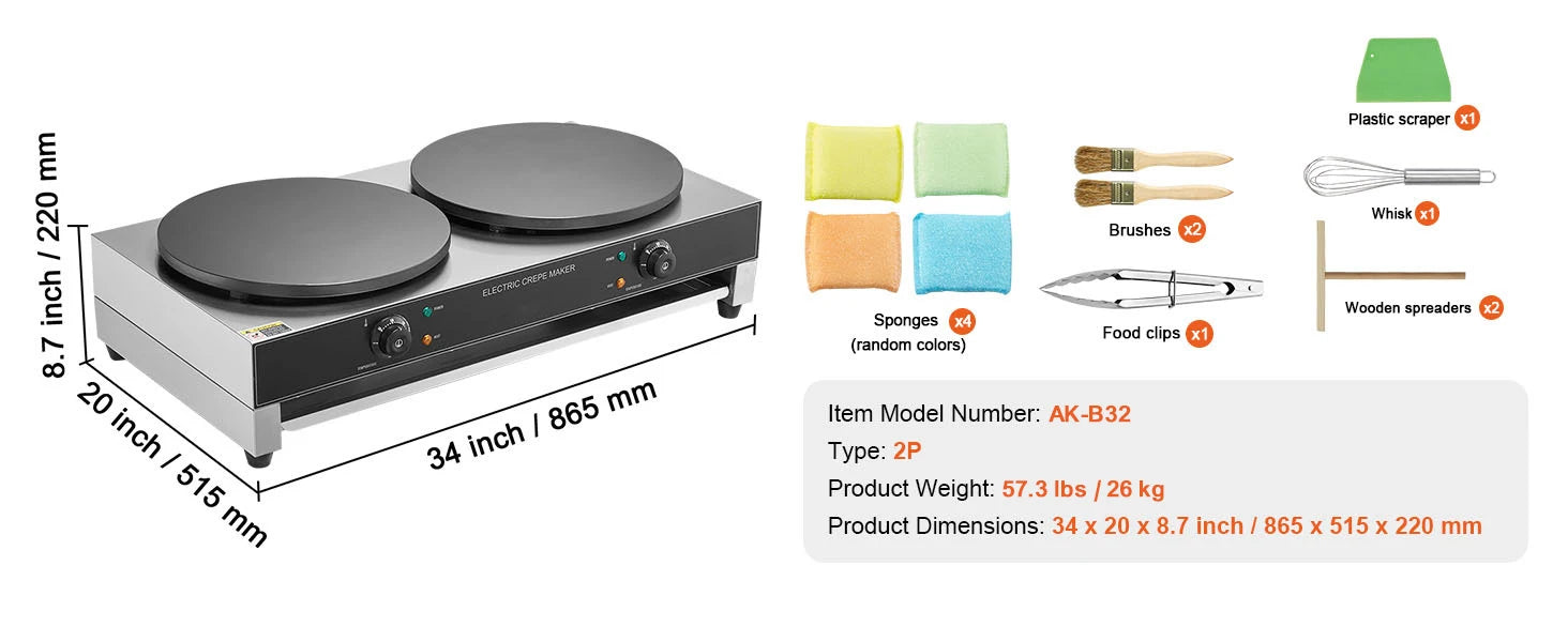 16-Inch Electric Double Head Crepe Maker
