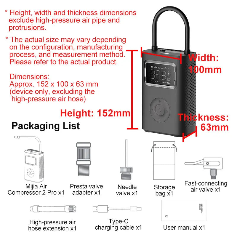 Xiaomi Mijia Portable Air Compressor 2 / 2D / 2PRO, Smart Digital Tire Pressure Detection Inflator, Portable Electric Air Pump