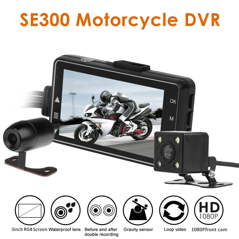 1080P HD 3.0 inch SE300 Motorcycle DVR Front+Rear View RGB Display Screen Motorcycle Dash Cam Digital Video Recorder Dash Cam 