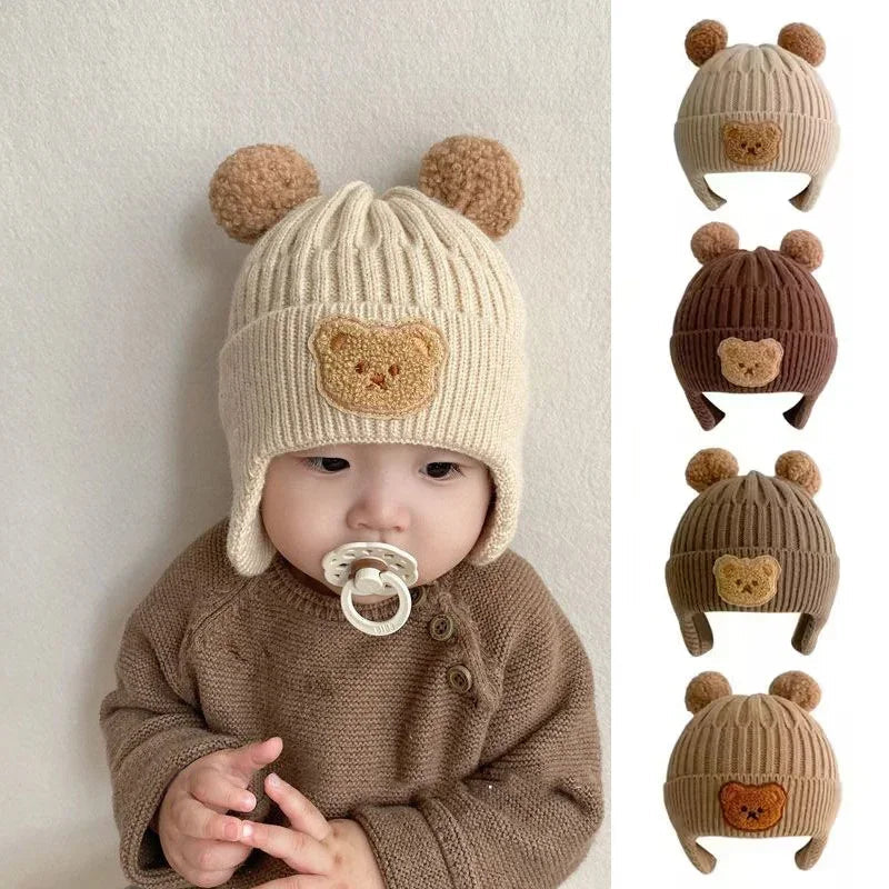 Baby wool hat cute bear ear protection hat children winter thickened warm knitted Korean version of the baby hat 