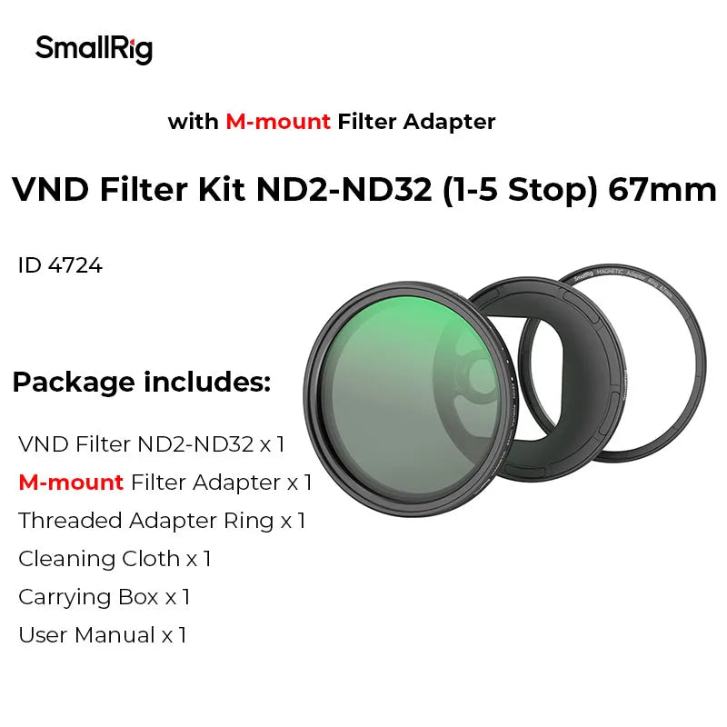 SmallRig 5-in-1 Attachable Filter Kit VND 2-32 & CPL & 1/4 Effect Black Mist (67mm) with VND, CPL, and Black Mist Filters 4726