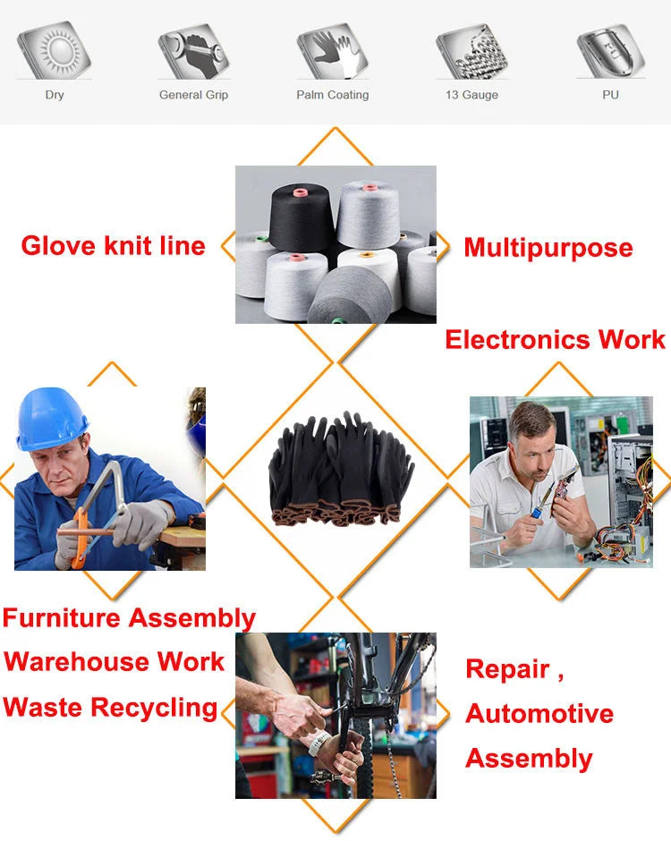 10/20 Pair Logo Free Polyurethane Gloves Safety Work Gloves Repair Gloves Palm Coated Gloves Carpenter Repairman Supplies 