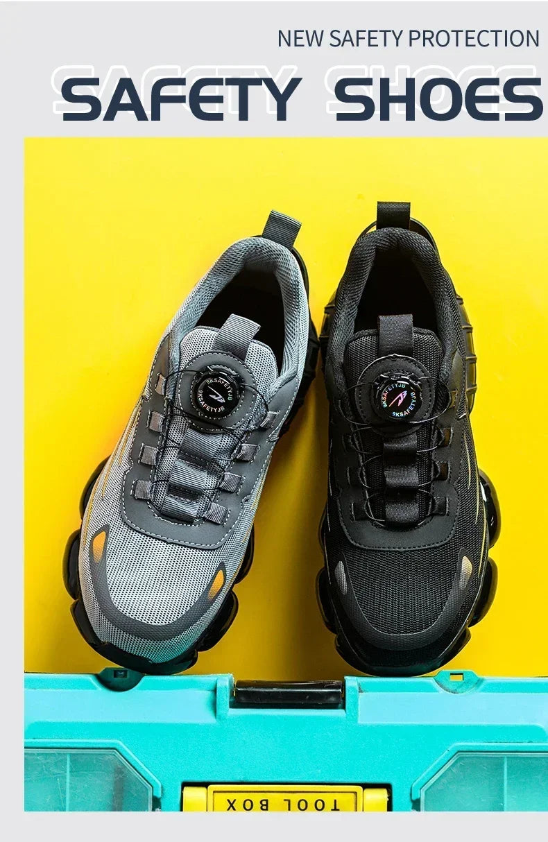 Rotating Button New Safety Shoes Men Anti-smash Anti-puncture Work Shoes Fashion Men Sport Shoes Security Protective Boots Men 
