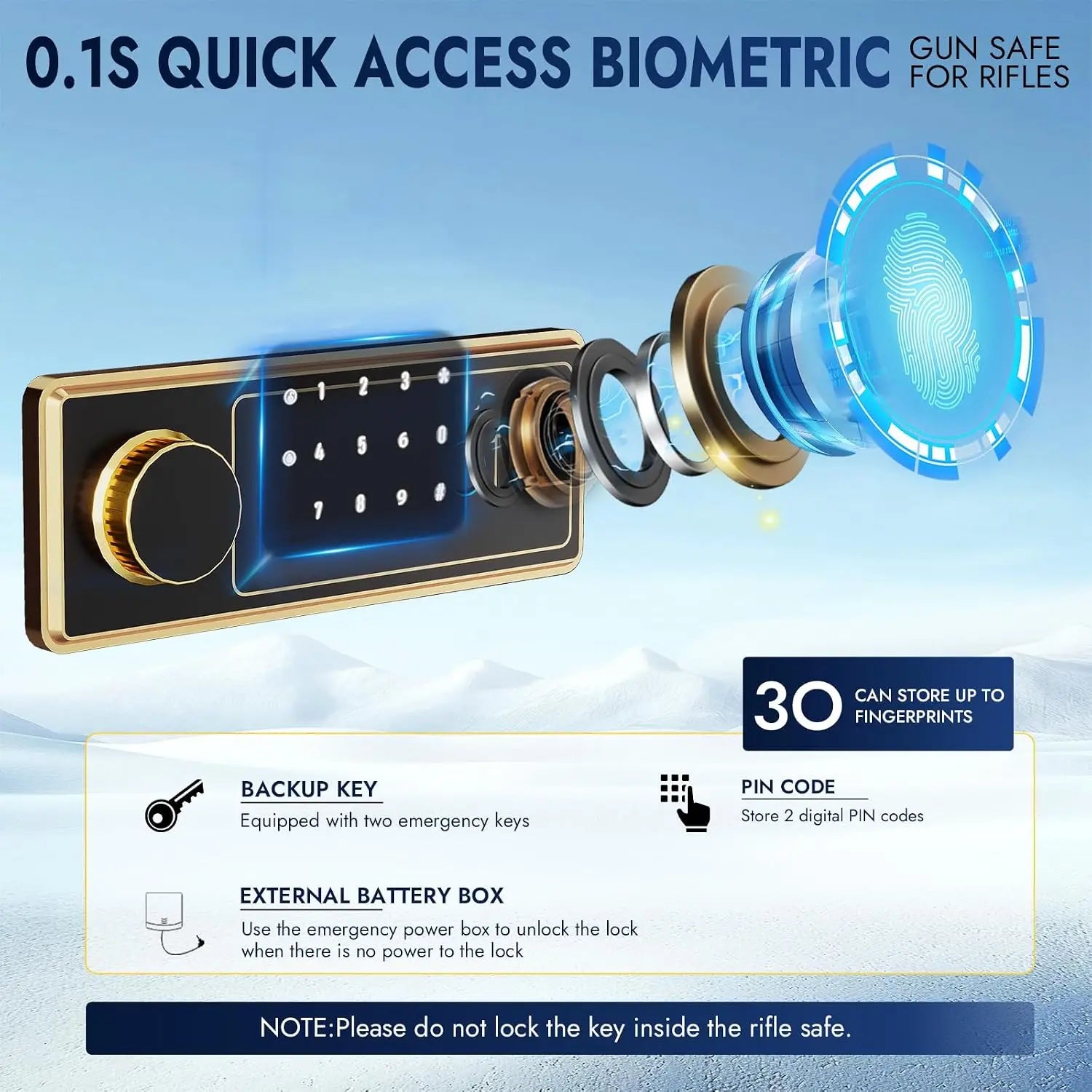 Biometric Gun Safe for 12-15 Rifles with Fingerprint Access