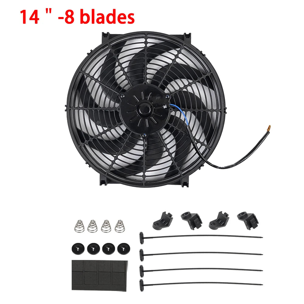 Kit Elétrico de Ventoinha de Arrefecimento para Radiador de Ar Condicionado Automóvel Universal 7/9/10/12/14/16 Polegadas 12V 80W 2100RPM