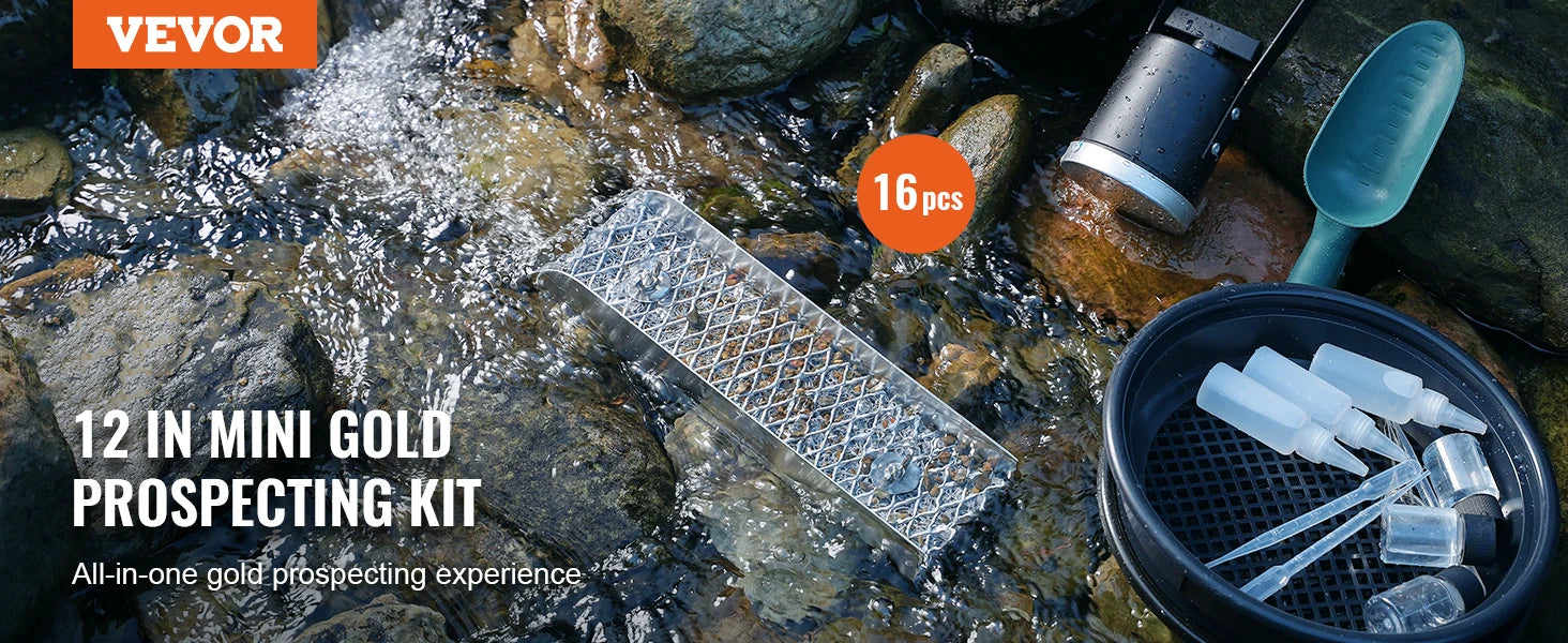 Gold Panning Kit with Mini Sluice Box 16–23PCS Prospecting Set