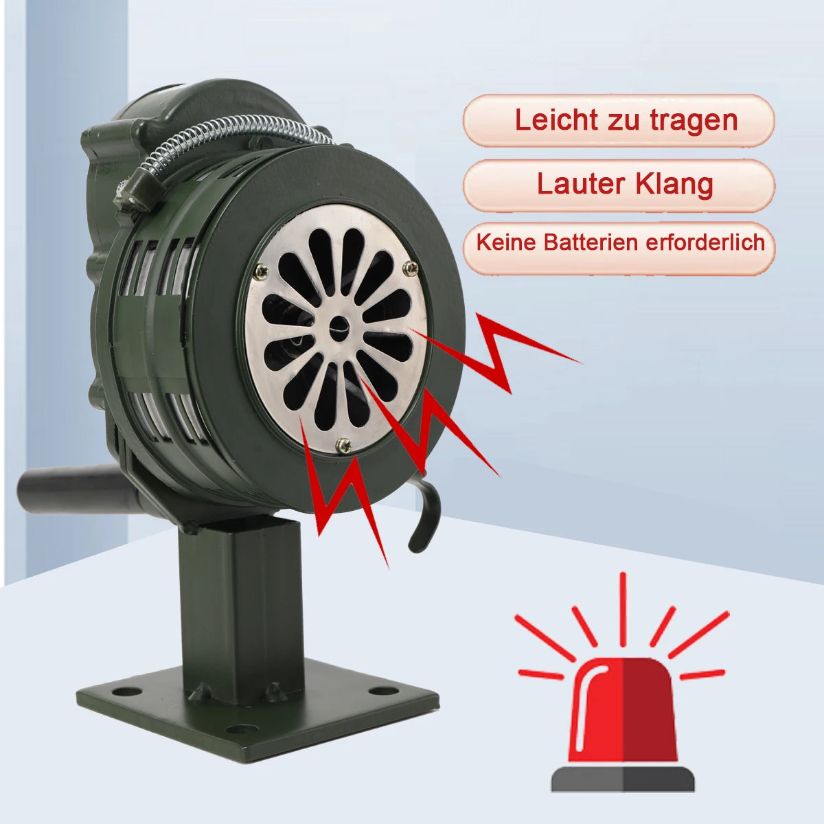 LK-100A Handhållen Siren Aluminiumlegering Manuell vevbar Siren Luftanfall Siren 110dB Högt Alarm för Nödsituation Skola Shopping Brand- och Luftsäkerhetslarm System