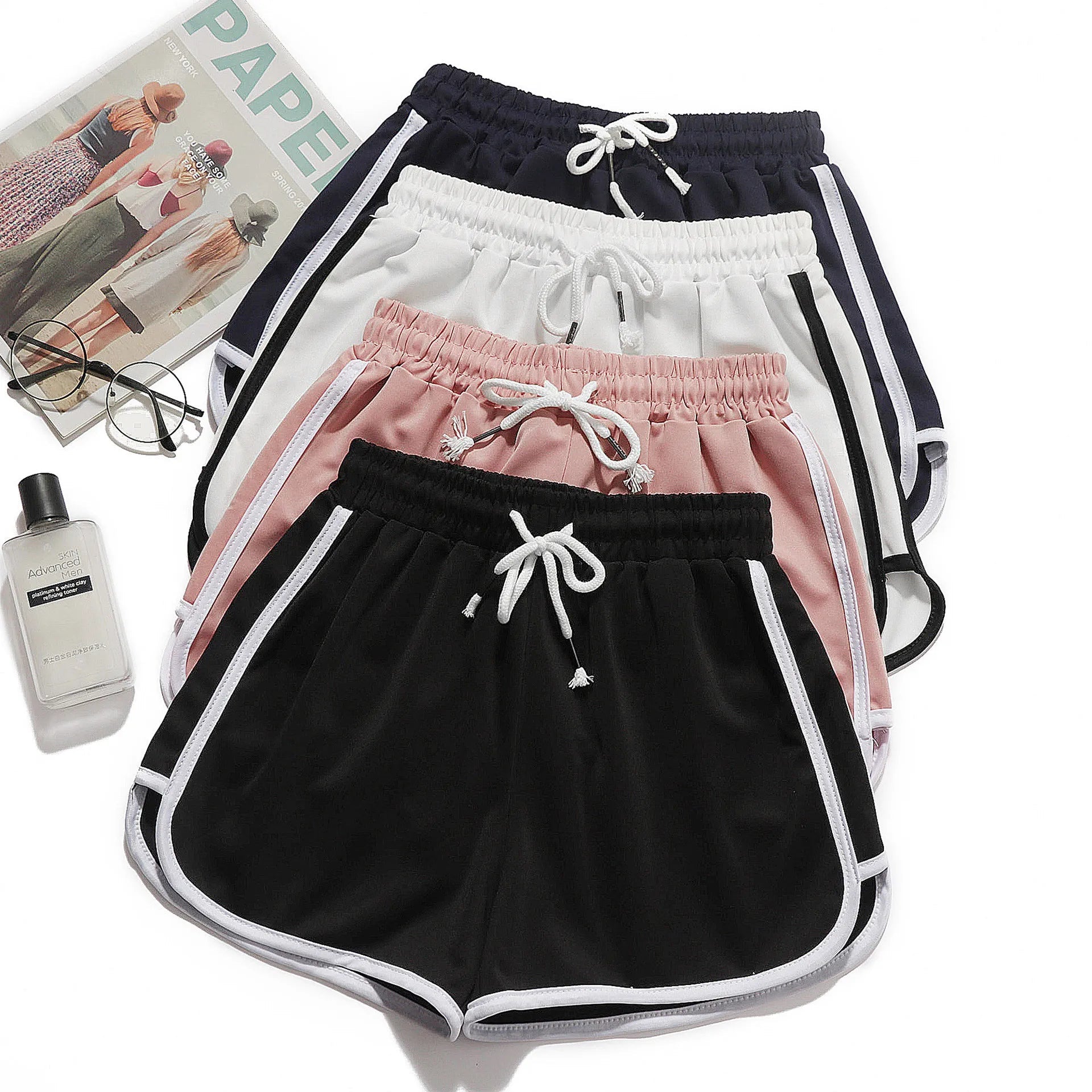 Women yoga Shorts Summer outer wear mid-waist casual loose straight pants lady stylish thin breathable wide leg gym short pants 