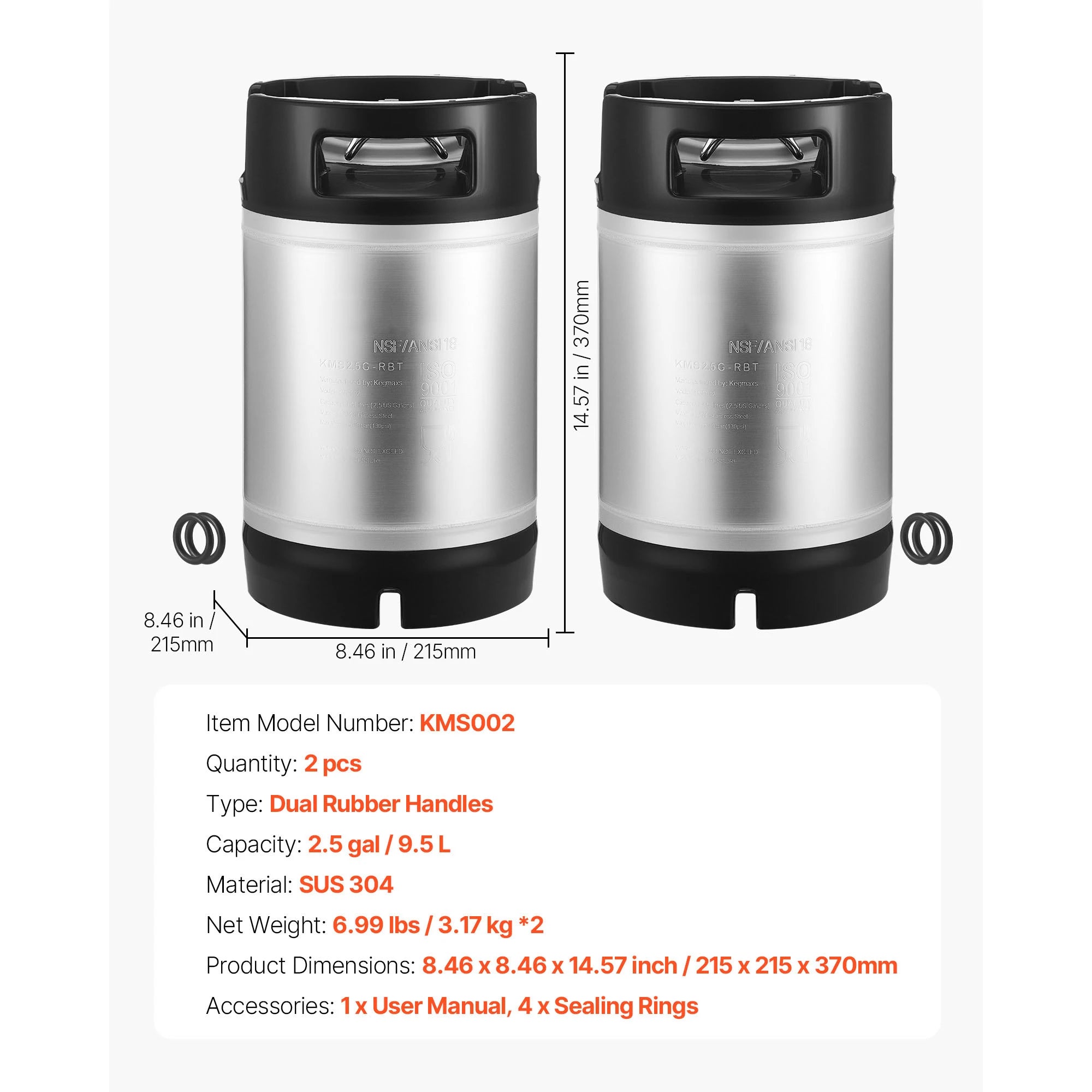 Corny Ball Lock Keg 304 Stainless Steel Cold Brew & Beer Keg