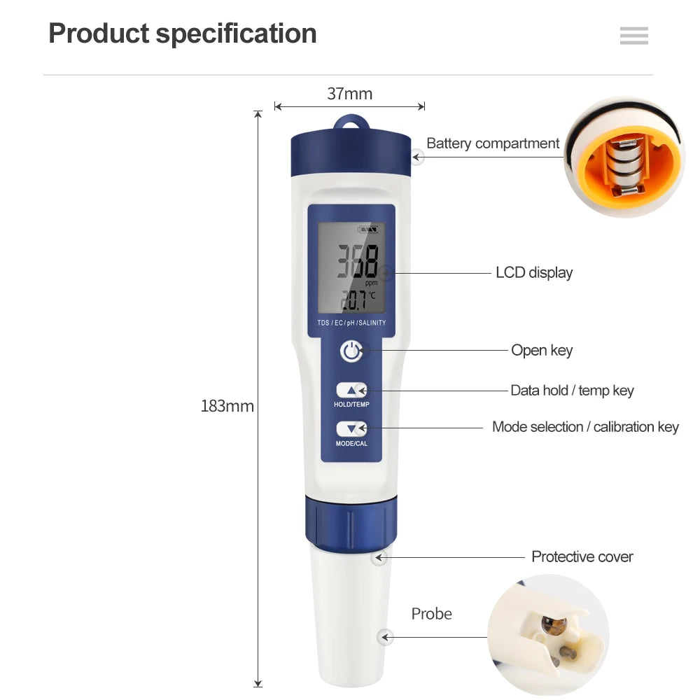 Five-in-One Water Testing Pen