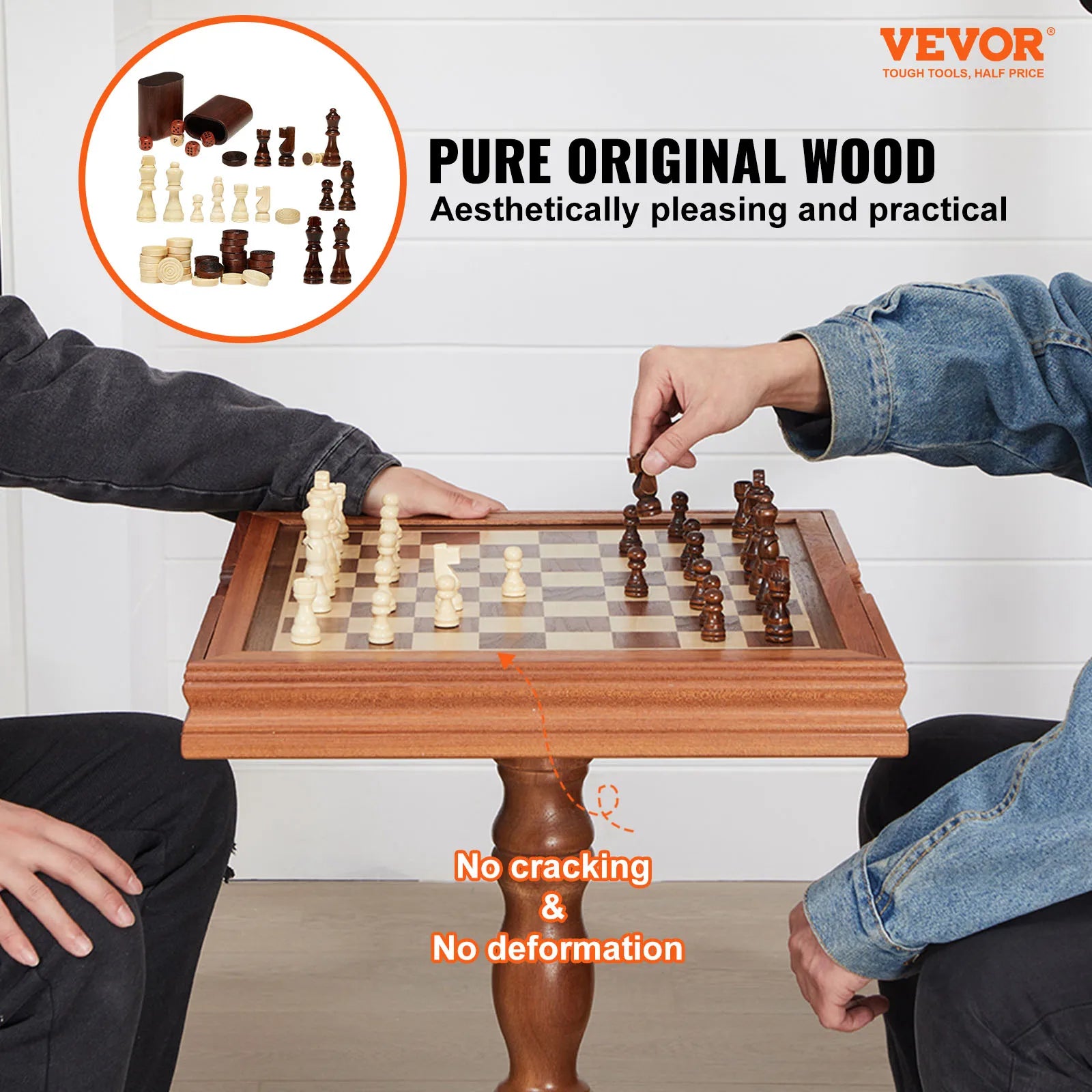 3-in-1 Wooden Chess Table Set 18" Chess, Checkers & Backgammon