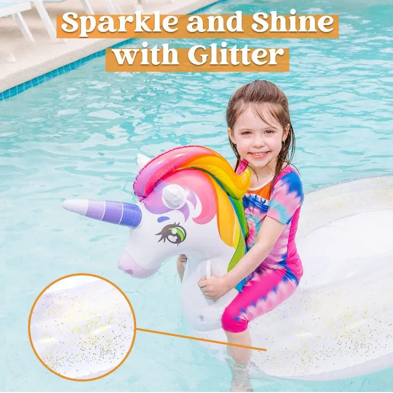 Joyfy Unicorn Pool Float with Glitter and 2 Handles