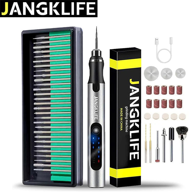 JANGKLIFE USB Cordless Rotary Tool Kit Woodworking Engraving Pen DIY For Jewelry Metal Glass Mini Wireless Drill 