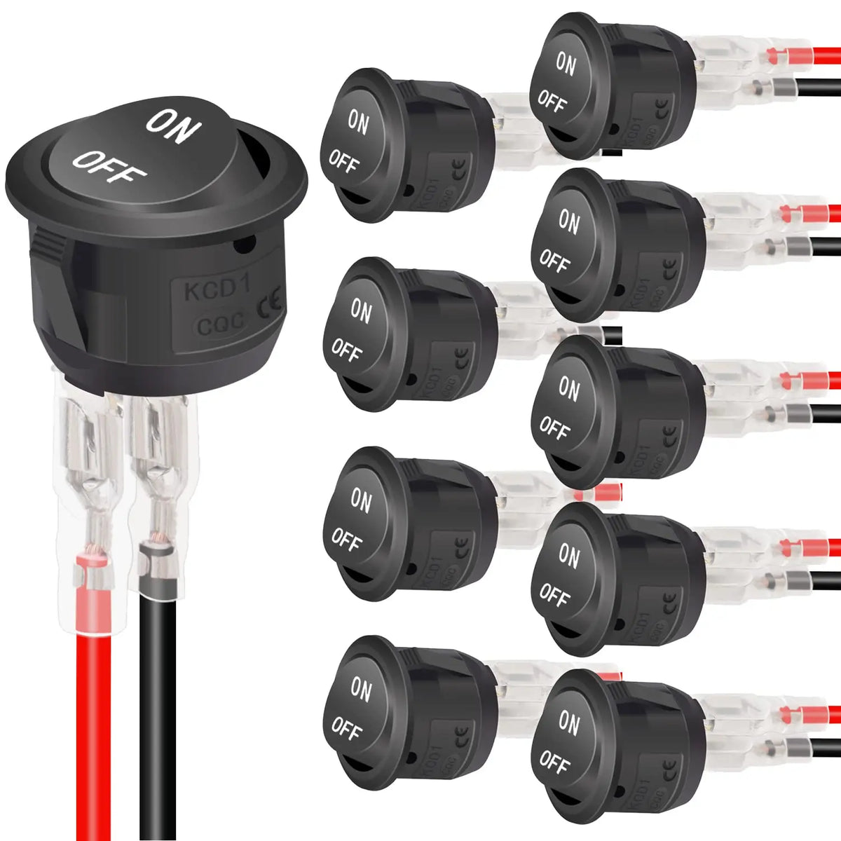 Rund vippebryter med av/på, SPST, 20 mm, miniatyrbryter for 12 V DC, 12 V for bil, campingbil, 2 pinner