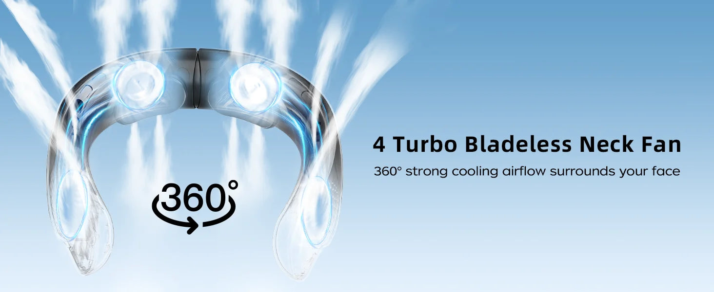 Portable Neck Fan with 4000mAh Battery and 3 Speeds