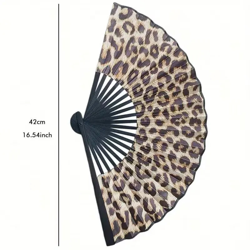 Leque dobrável com padrão de leopardo, castanho