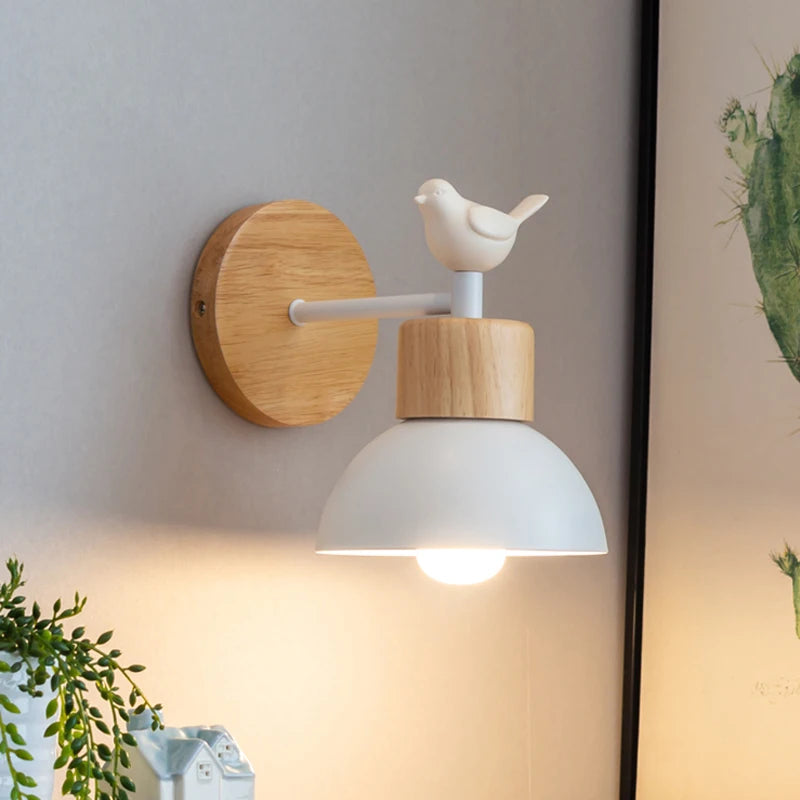 Wood-and-Metal E27 Wall Light, Warm-White Bulb Options