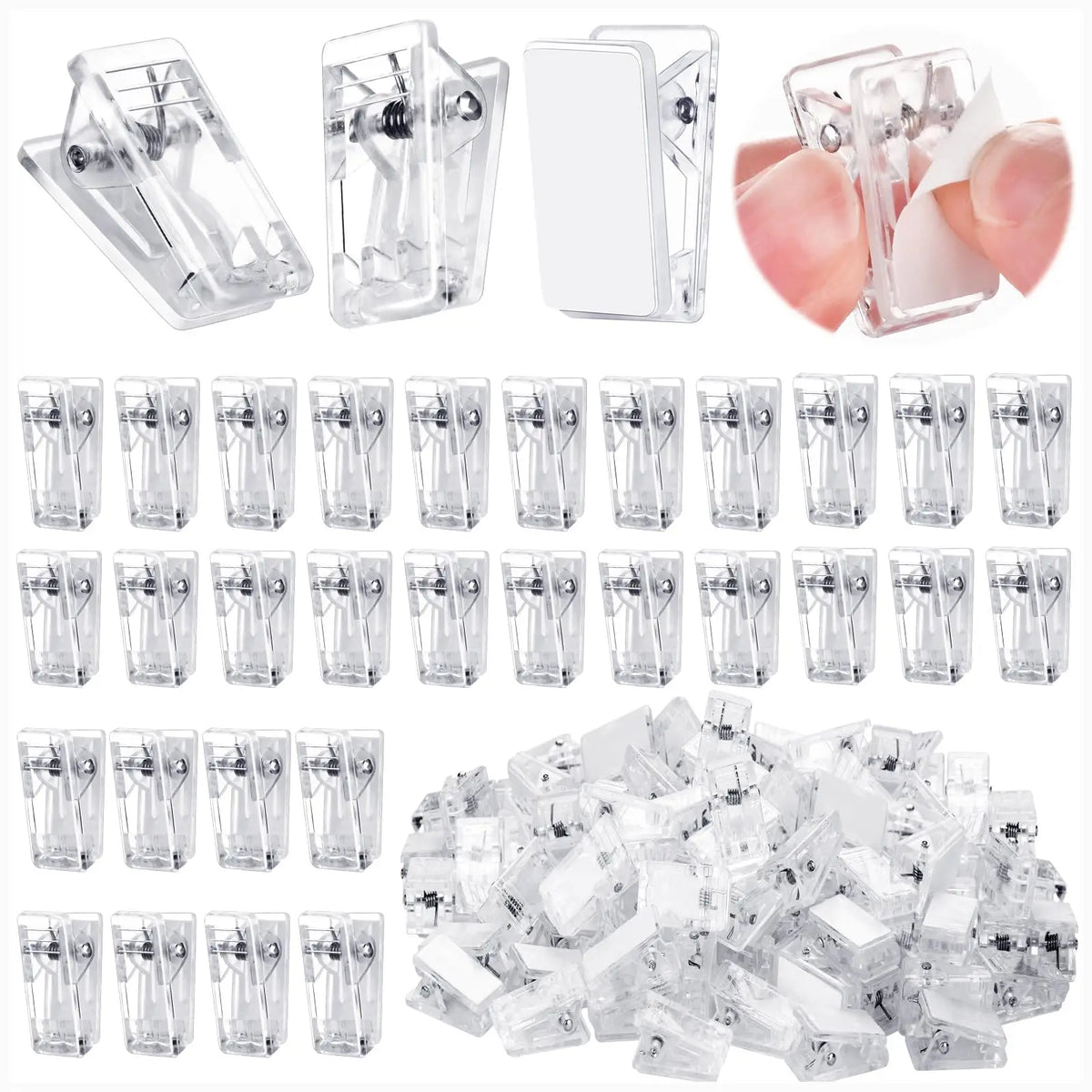 Self-Adhesive Spring Clips for Wall Photos and Tapestries, Clear
