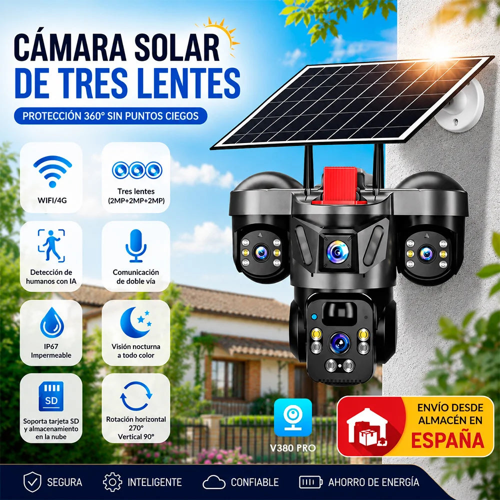 KERUI 6MP solarna kamera vanjska solarna ploča WiFi kamera trostruka leća kućni sigurnosni CCTV video nadzor sustav trostruki zasloni