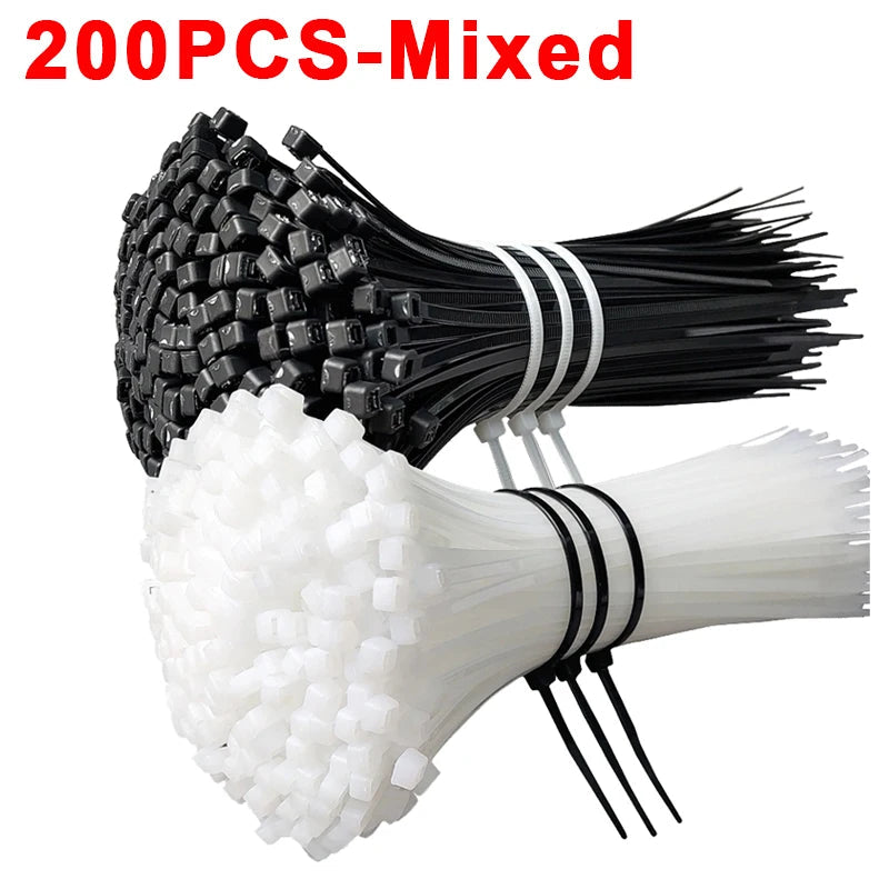 200/100Pcs Nylon Cable Ties Adjustable Self-locking Cord Ties Straps Fastening Loop Reusable Plastic Wire Ties For Home Office 