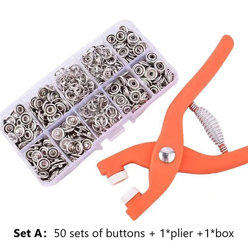 Snaps Buttons Pliers Set Snap Fasteners Kit Tool Sewing Buttons Press Studs Snap for Installing Clothes Bags 