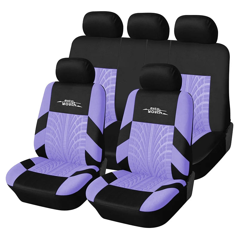 AUTOYOUTH Brand Embroidery Car Seat Covers Set Universal Fit Most Cars Covers with Tire Track Detail Styling Car Seat Protector 