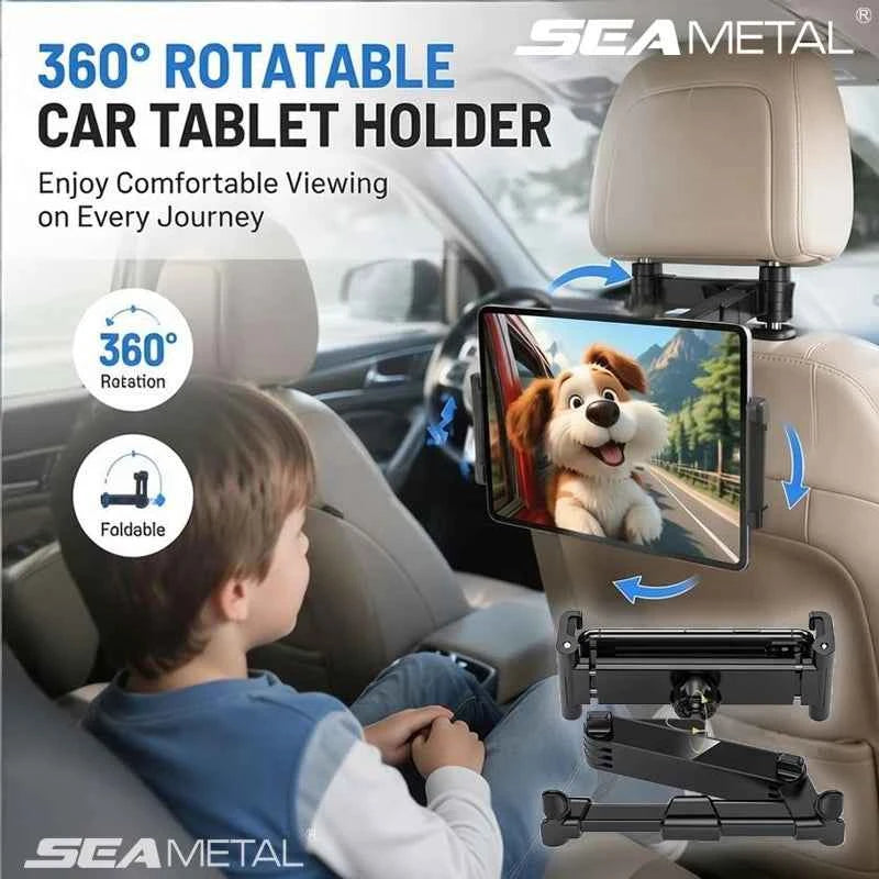 SEAMETAL Car Headrest Tablet Holder 360 Rotation Foldable Rear Seat iPad Mount Adjustable Backseat Phone Stand For Kids Travel