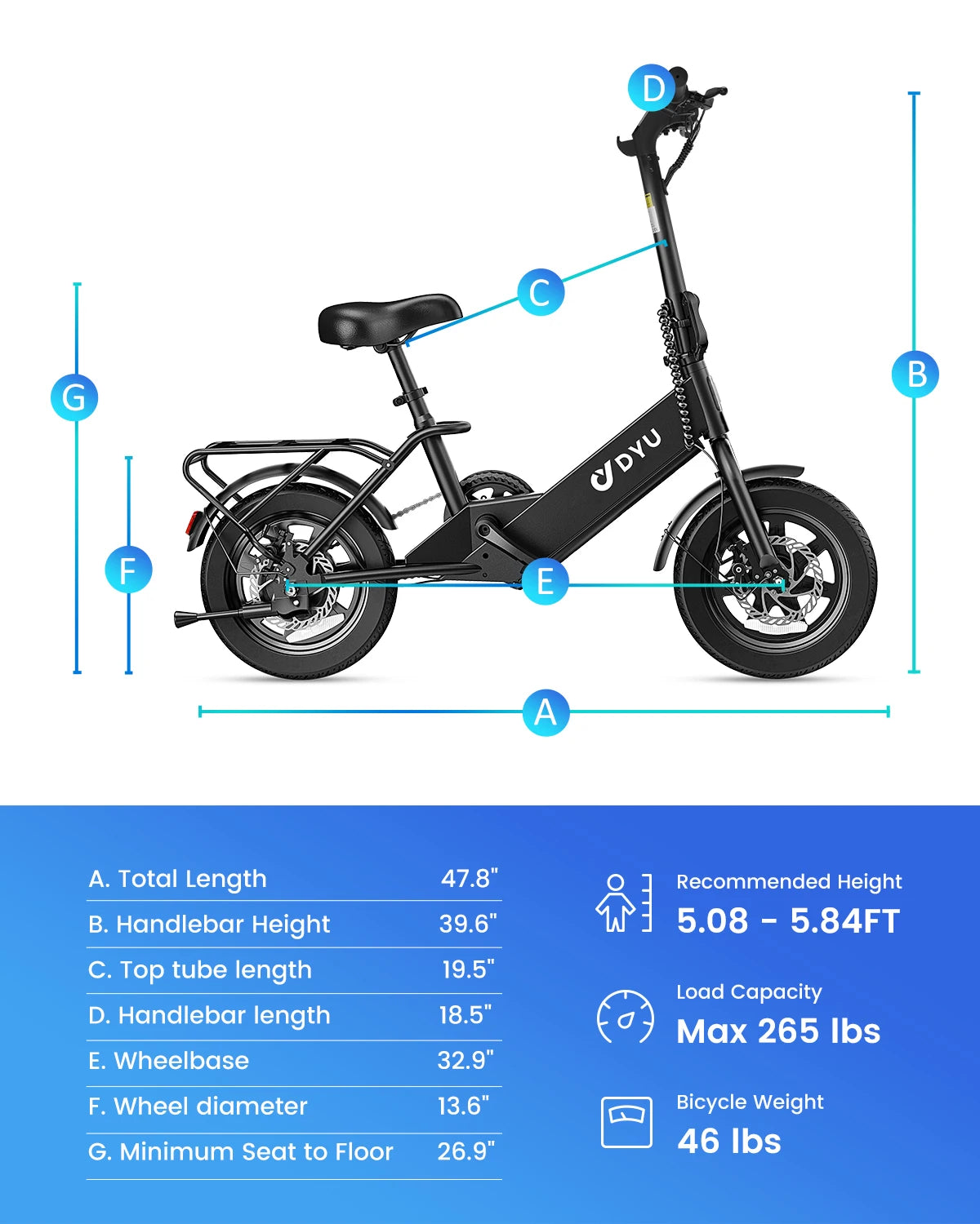 DYU C3 14" hopfällbar elcykel 36V litiumbatteri kompakt elcykel