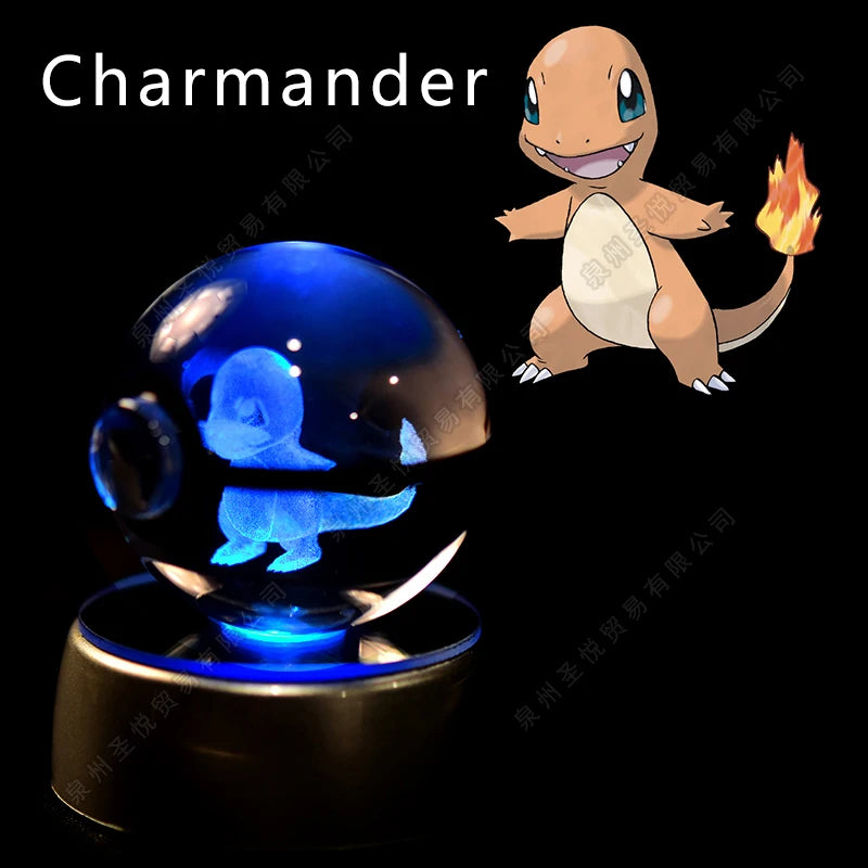 Pokemon Crystal Ball 3D Pikachu Gengar Mewtwo Night Light Lamp Pokeball 3D Glass Pokemon Crystal Ball Statue Kids Birthday Gift 