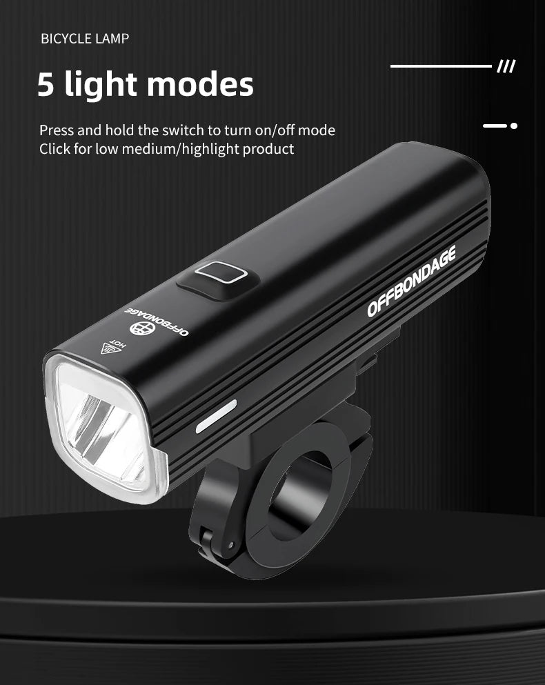 OFFBONDAGE Bicycle Light 1000Lumen Bike Headlight Power Bank Flashlight Handlebar USB Charging MTB Road Highlight 