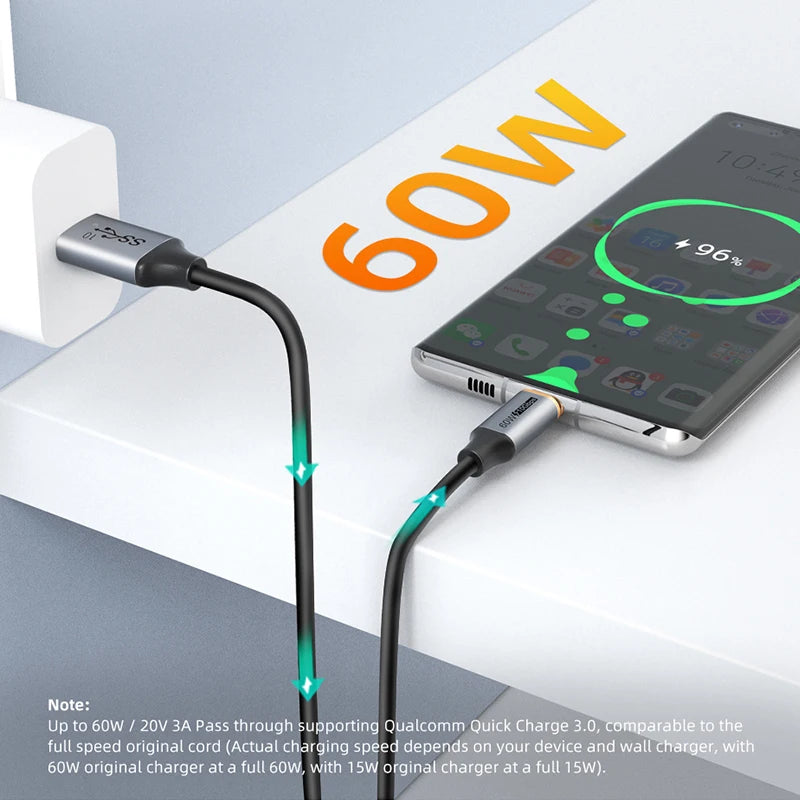 Cable CABLETIME USB-A a USB-C, 10 Gbps, 3 A, USB 3.2, 60 W, QC 3.0, transferencia de datos para carcasa SSD, carga de teléfono y sincronización de datos