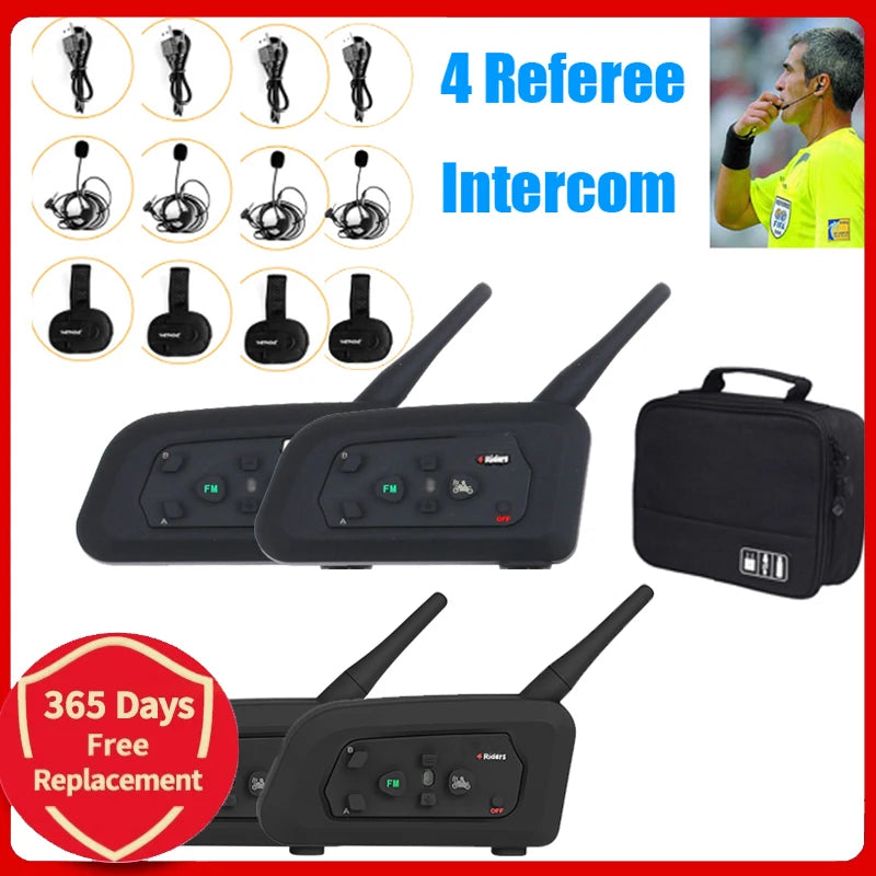 4-Person Referee Intercom Headset V4C 1200m Full Duplex Bluetooth