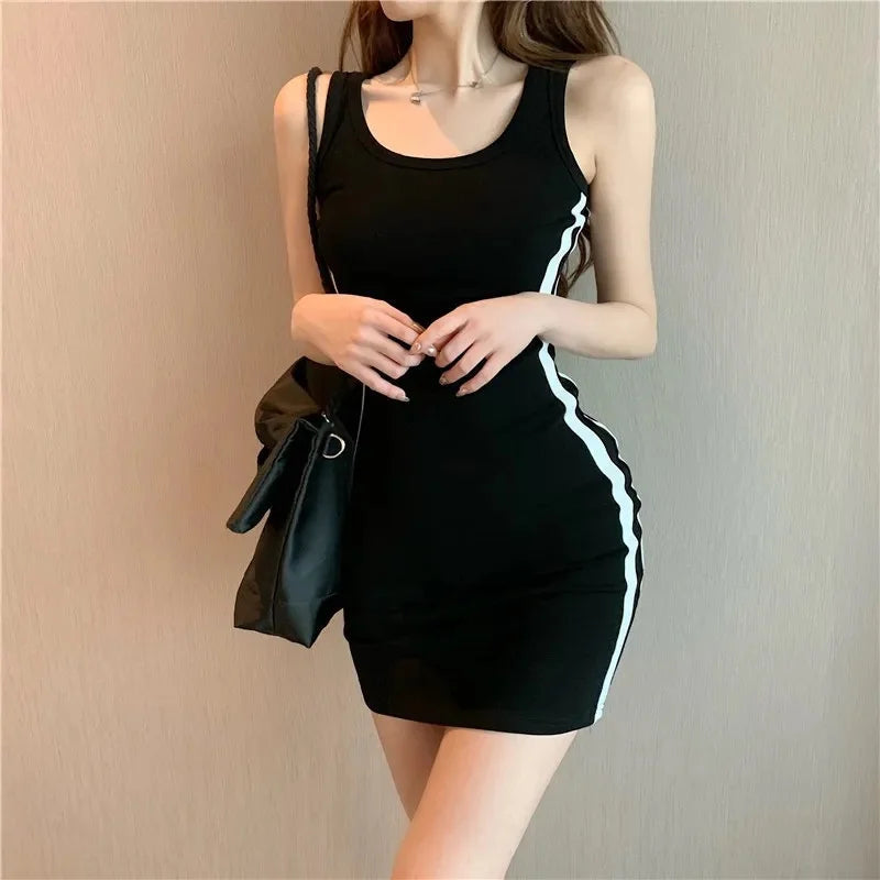 Summer Women Casual Sheath Dress Lady Spaghetti Strap Sleeveless Sexy Stretch Slim Dress Vestidos QT030 