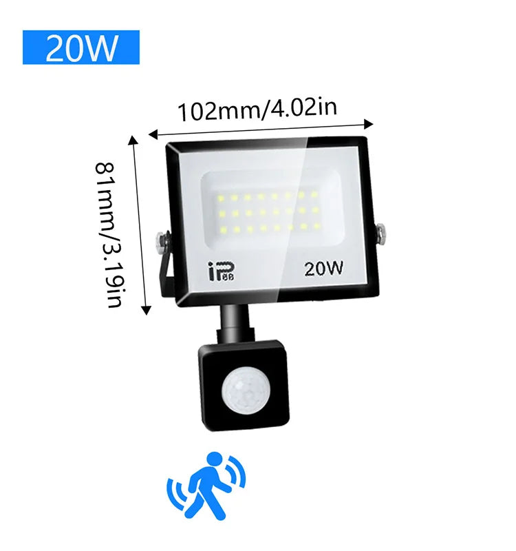 Outdoor LED Floodlight with PIR Sensor, 20 W to 300 W