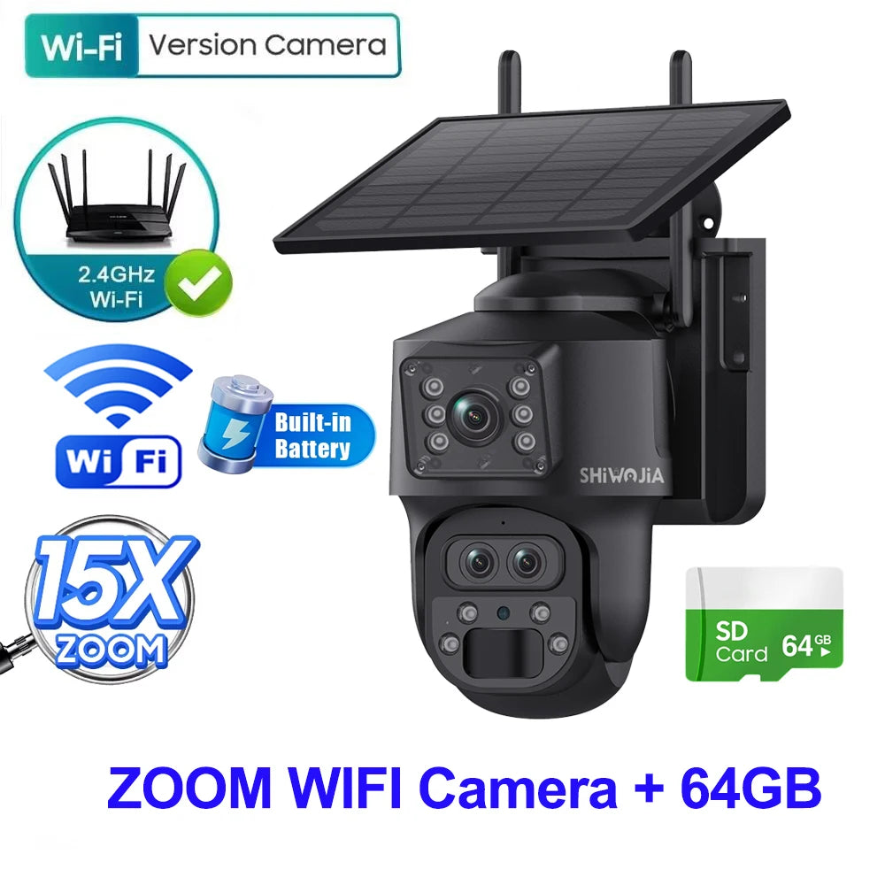 12MP 15X Zoom 4G Solar Security Camera Dual Screen Outdoor PTZ