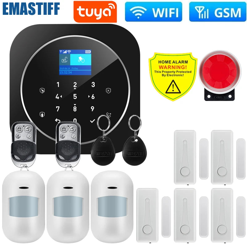 NEW Tuya WIFI W9B Alarm System for Home Burglar Security 433MHz WiFi GSM Alarm Wireless Tuya Smart House App Control 