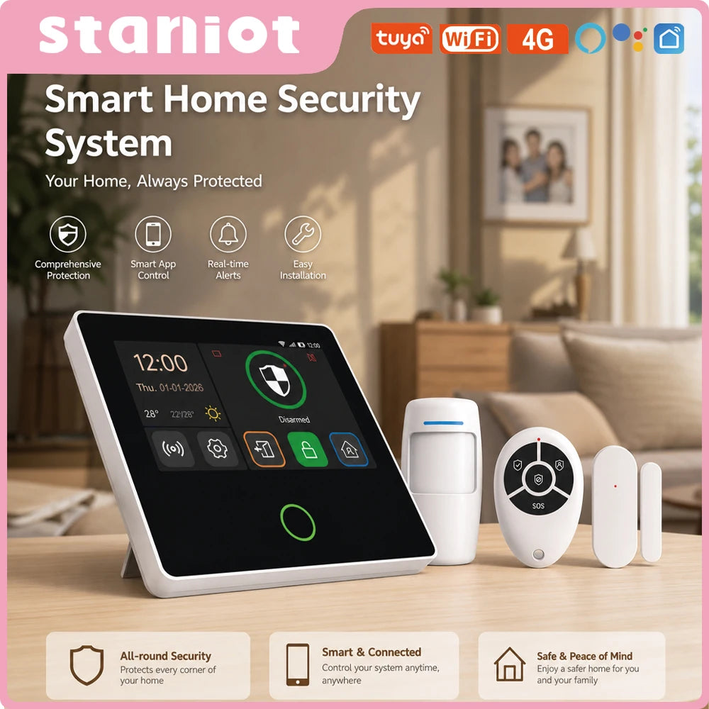 Staniot 4G Smart Home Alarm System WiFi Tuya Wireless Home Security Protection Kit With Door Window Motion Sensor Anti-Theft Alarm System