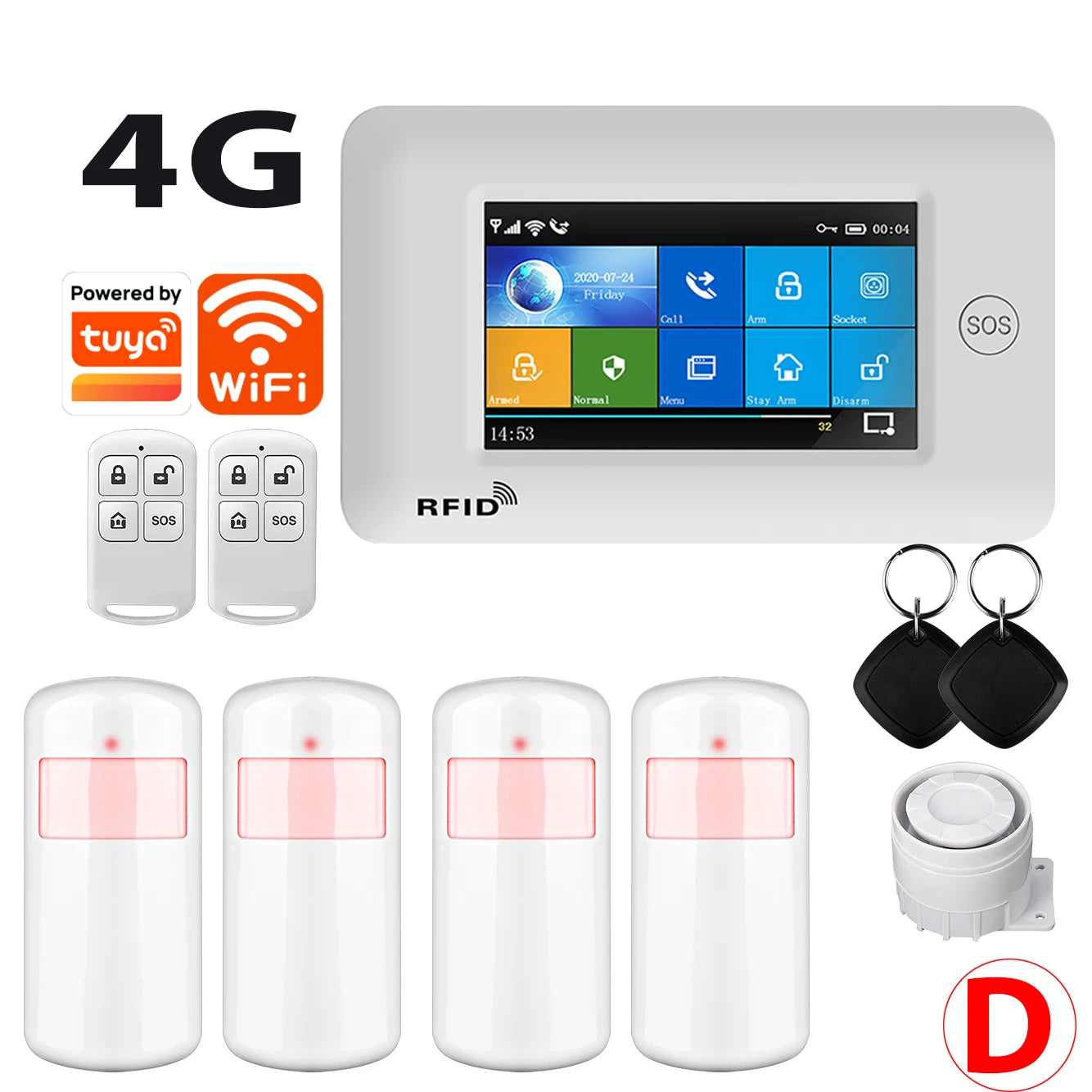 433MHz Touch Screen Wireless 2G 4G WIFI GSM RFID Card Burglar Alarm System Smart Home Security DIY Alarm TUYA Smart Life 