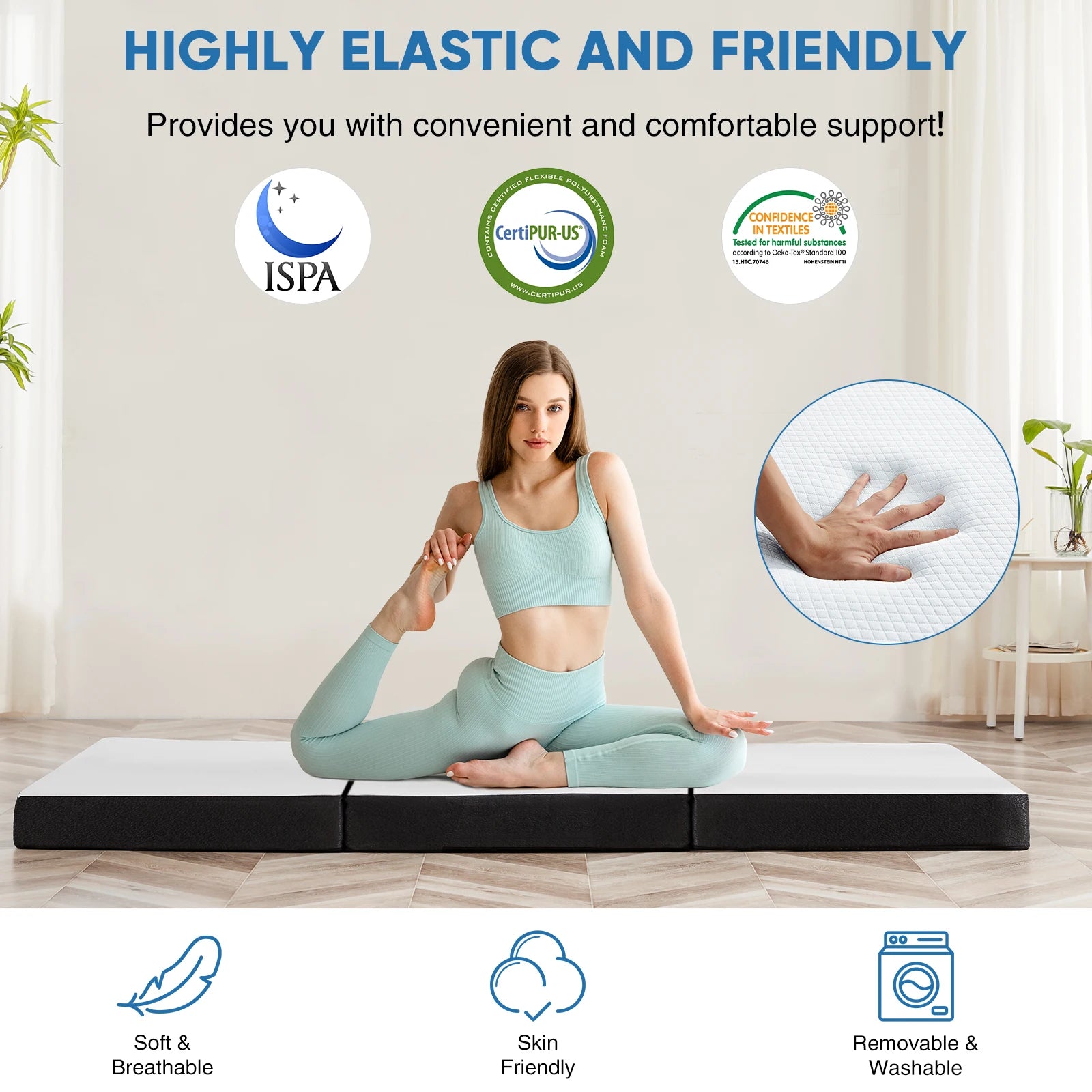 Foldable Tri-Fold Memory Foam Mattress 3 Inch Portable Bed Pad