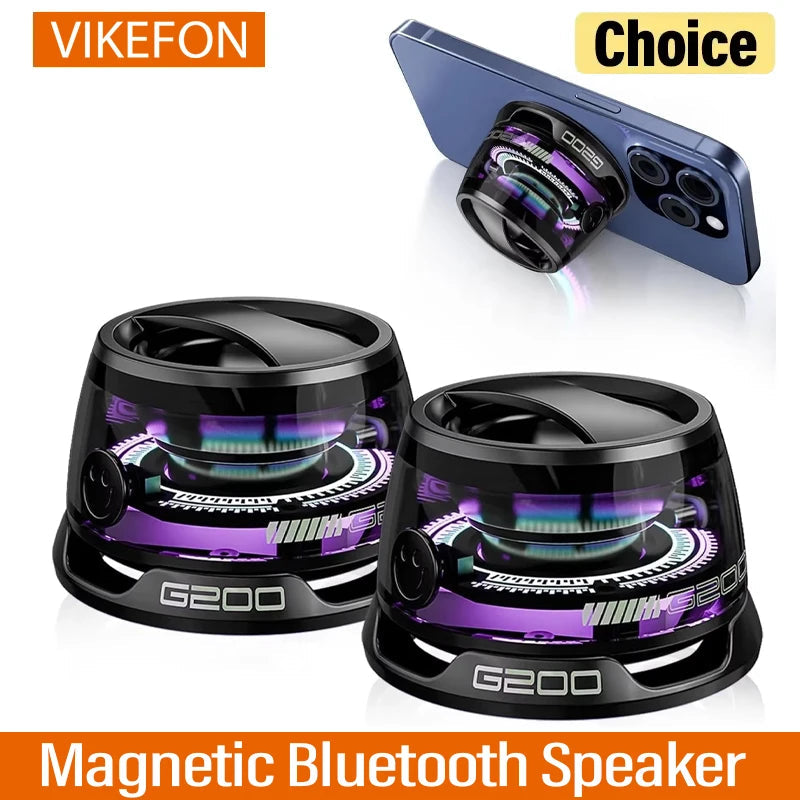 Outdoor Magnetic Bluetooth Speaker Wireless Portable Mini Travel Stereo Speaker with RGB Color Light and Phone Holder for Ios 