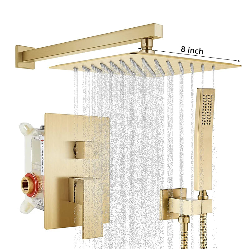 Matte Black Rainfall Shower Faucets Set Rain Waterfall Concealed Shower System Embed Box Bathroom Shower Mixer Shower Combo Set