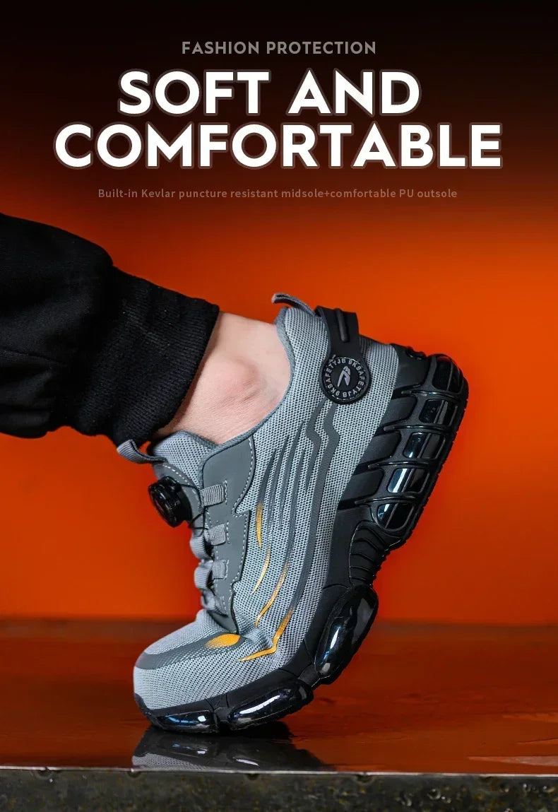 Rotating Button New Safety Shoes Men Anti-smash Anti-puncture Work Shoes Fashion Men Sport Shoes Security Protective Boots Men 
